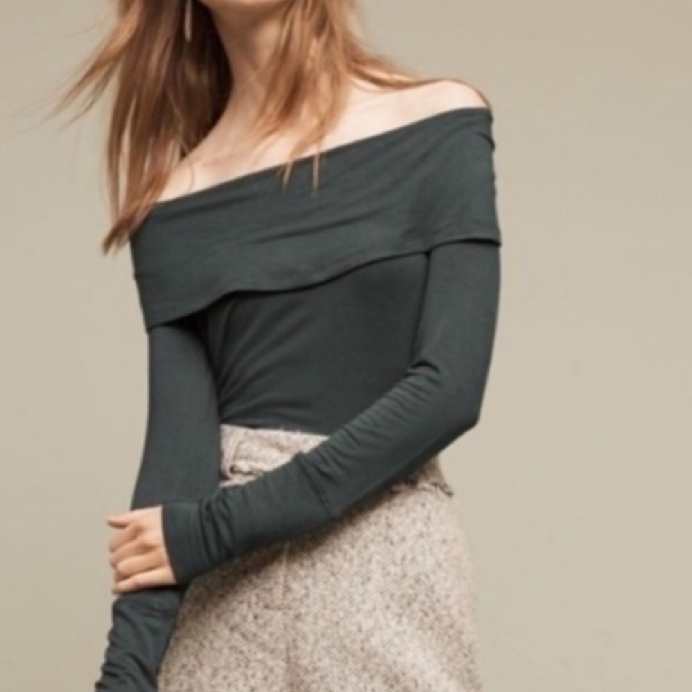 NWT Anthropologie Deletta Green Of Shoulder Top Xs